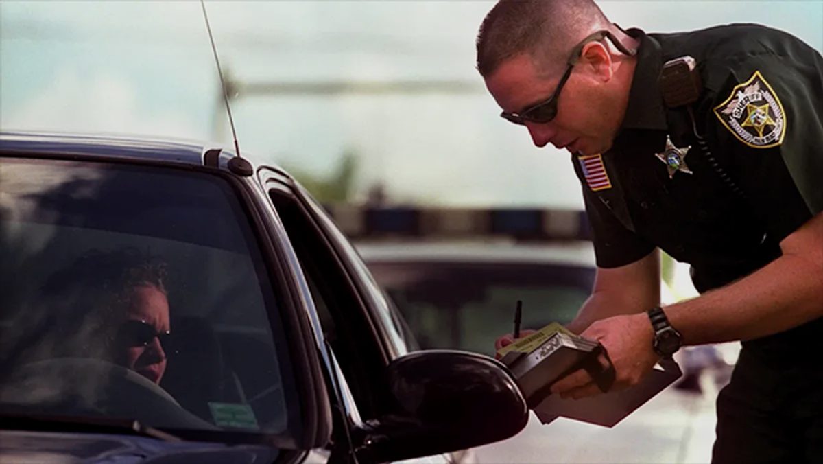 Officer issuing a citation during a traffic stop